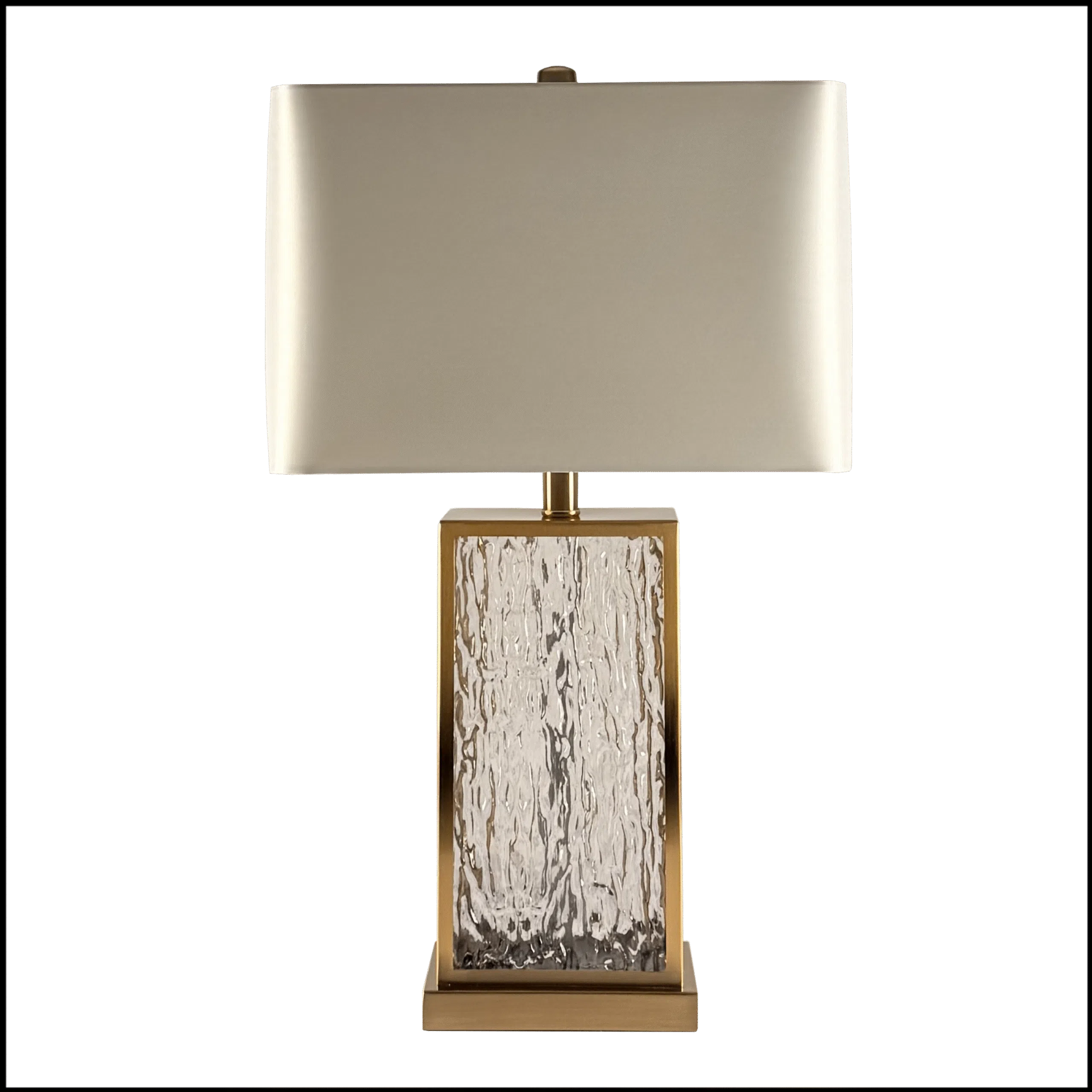 O Abajur Glassbrass da Lampadaria é a fusão perfeita entre design clássico moderno e sofisticação. Sua base retangular em vidro artesanal transparente texturizado, emoldurada em latão polido, confere leveza e elegância, transformando qualquer ambiente em um espaço acolhedor e requintado. A cúpula retangular translúcida, em tecido algodão mercerizado na cor cru brilhante, distribui a luz de forma uniforme para cima e para baixo, criando uma atmosfera convidativa para leitura, além de difundir a luz lateralmente, proporcionando iluminação geral aconchegante e eficiente.