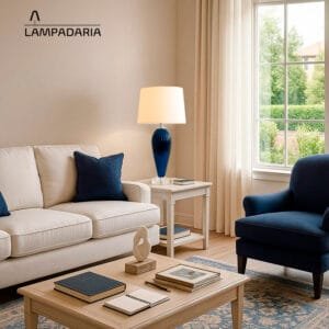 Abajur de vidro azul escuro elegante com cúpula branca