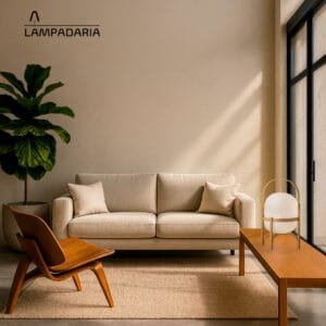 Abajur moderno de vidro com detalhes em madeira