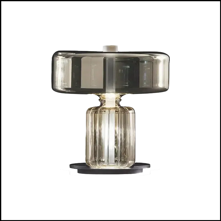 Abajur modernglass 02 - com controle em vidro transparente com base em aço carbono com pintura eletrostática preta e cúpula em vidro cinza esfumaçado